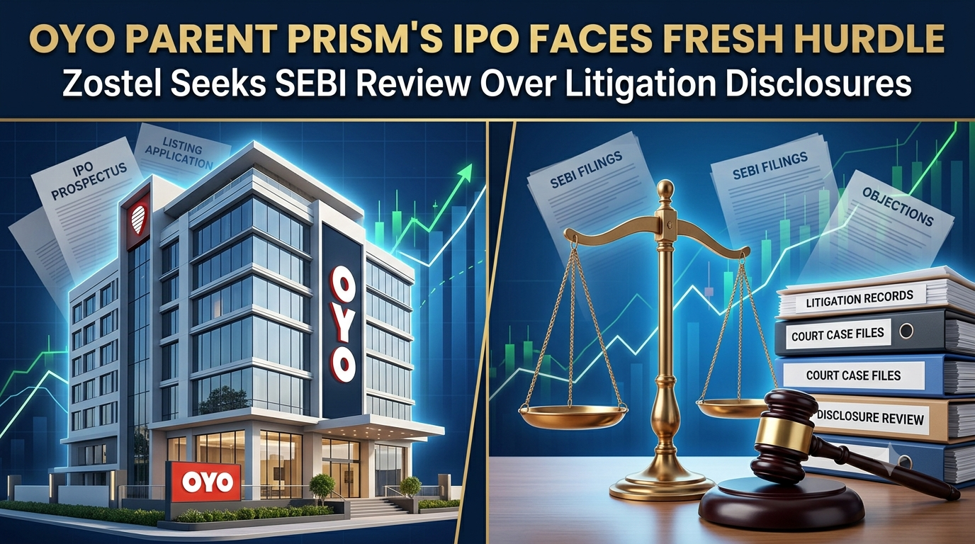 OYO parent PRISM IPO faces scrutiny as Zostel seeks SEBI review over litigation disclosures.